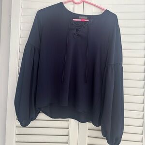 Vince Camuto Navy Lace-Up Blouse